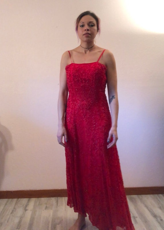 red beaded dress