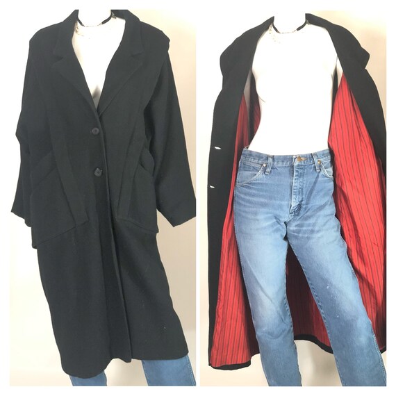Vintage long black wool trench coat
