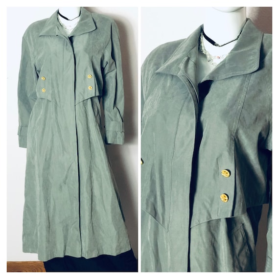 Vintage long olive green trench coat/ army green m