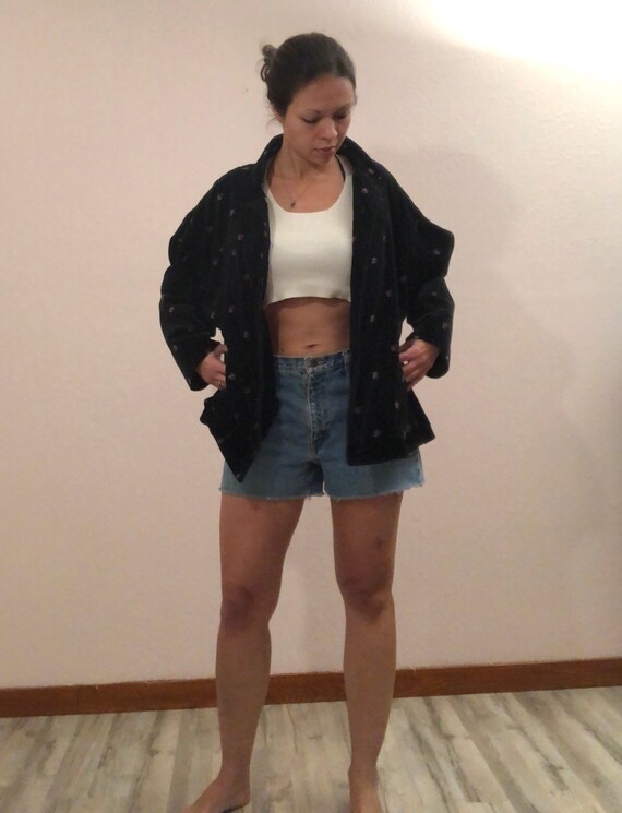 Vintage black velvet jacket/baggy black coat/black