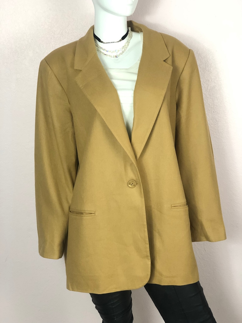 Vintage 90s extra large baggy beige wool one button long sleeve blazerbaggy beige coat minimalist jacket