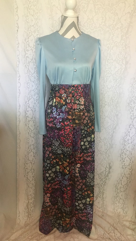 Long floral 70s dress/cottagecore dress/hippy dres