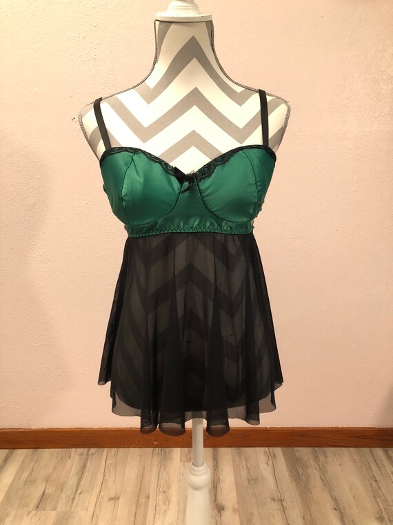 Vintage 90s lingerie/green 90s lingerie teddy/gree