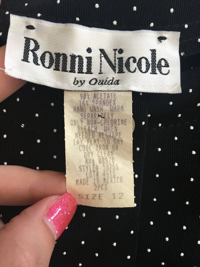 Vintage 90/'s black and white polka dot crop topRonni Nicole 80/'s90/'s blousevintage black shirtvintage blouseblack button down shirt