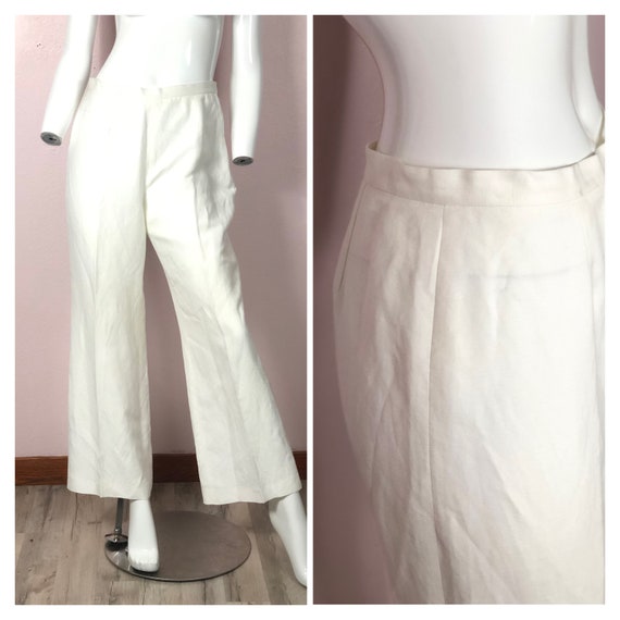 Vintage linen rayon cream white wide leg trousers
