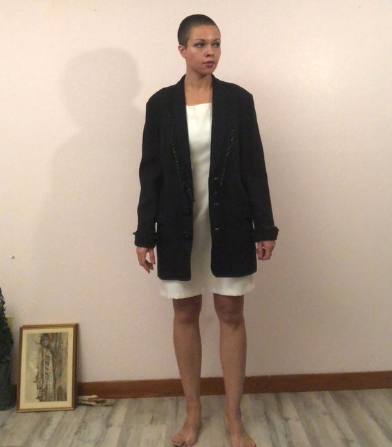 Vintage 80s beaded fringe black blazer largebaggy black blazerbeaded fringe coat