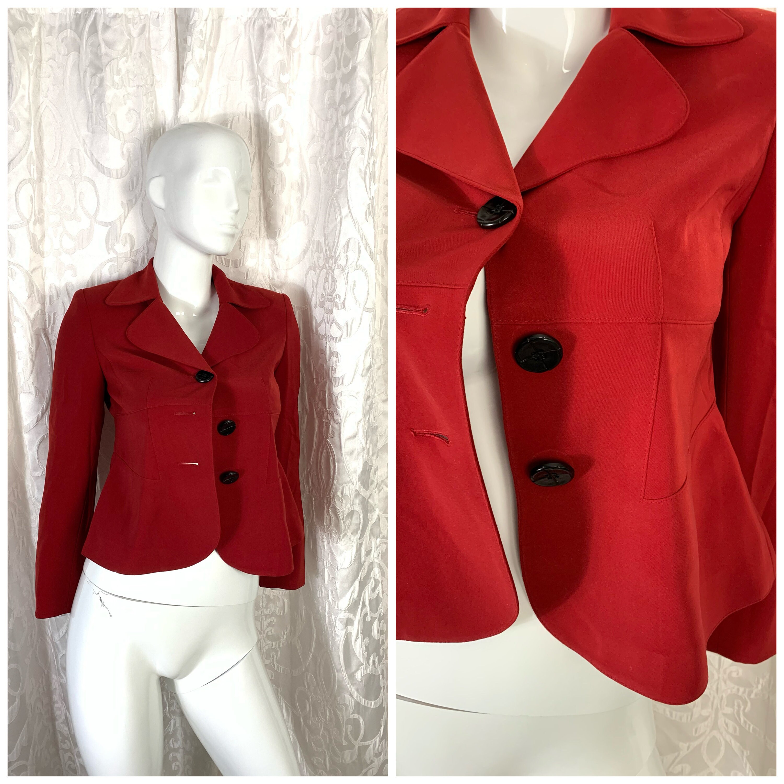 Vintage 90s Red Cropped Blazer/ Extra Small Petite Red Blazer Jacket
