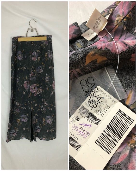 Vintage 90s long floral silk skirt/deadstock casua