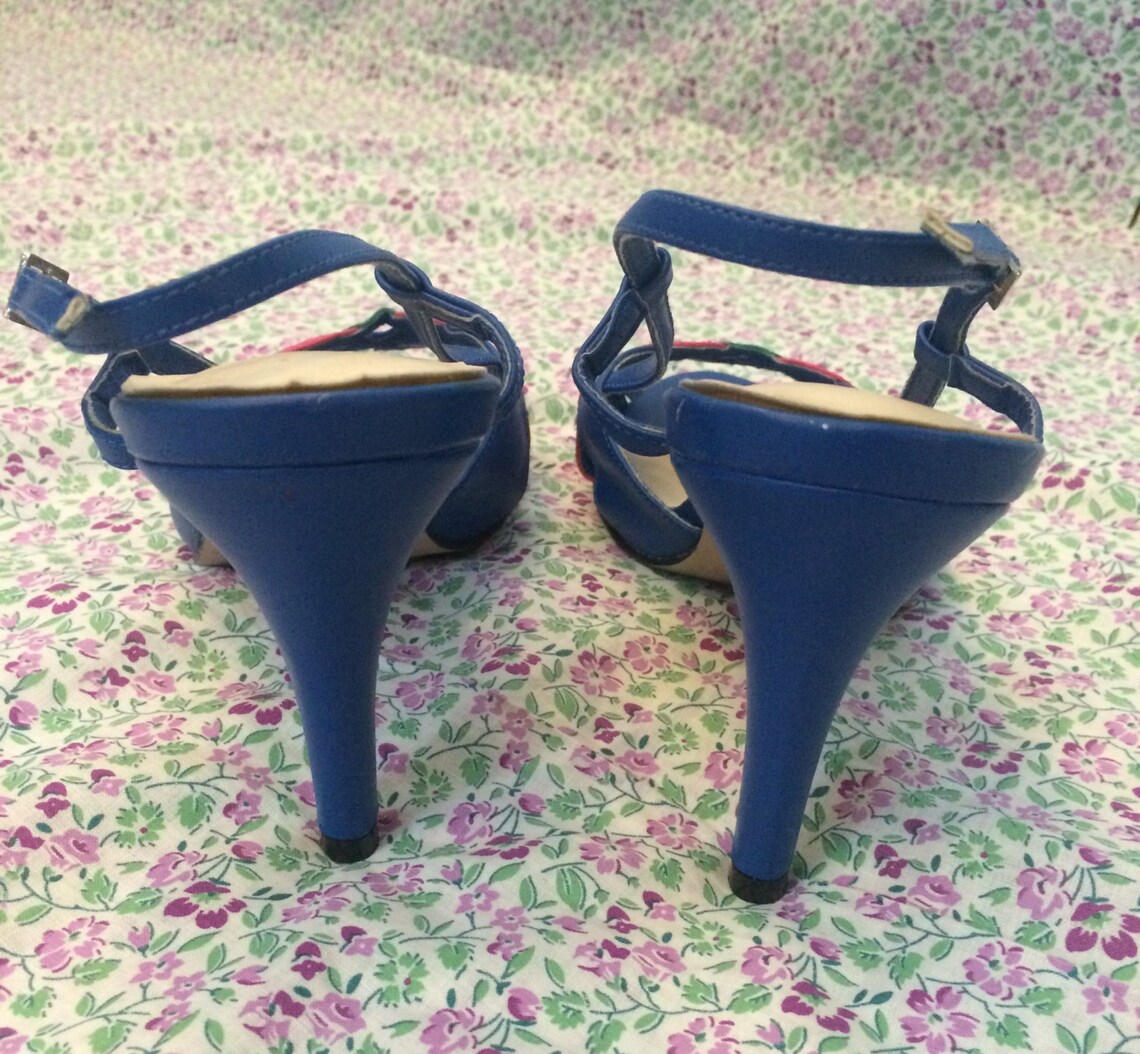 Vintage 80s heels/blue 80s heels/ slingback heels/blue kitten | Etsy