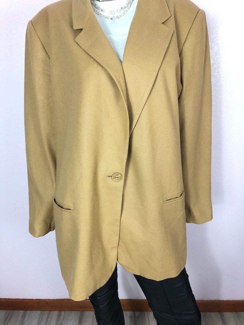 Vintage 90s extra large baggy beige wool one button long sleeve blazerbaggy beige coat minimalist jacket