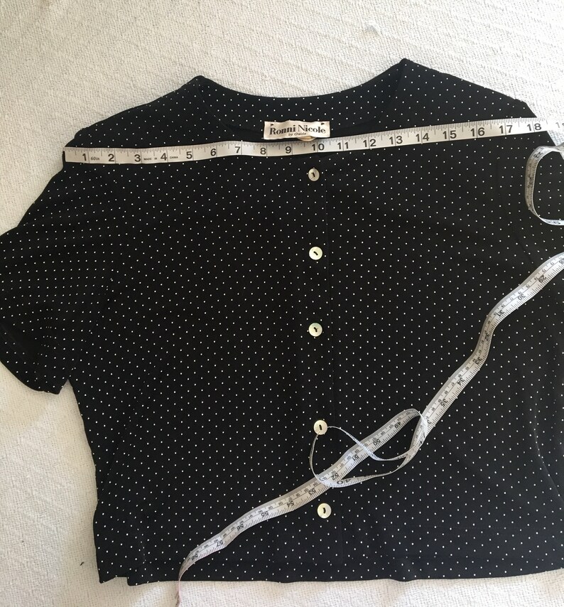 Vintage 90/'s black and white polka dot crop topRonni Nicole 80/'s90/'s blousevintage black shirtvintage blouseblack button down shirt