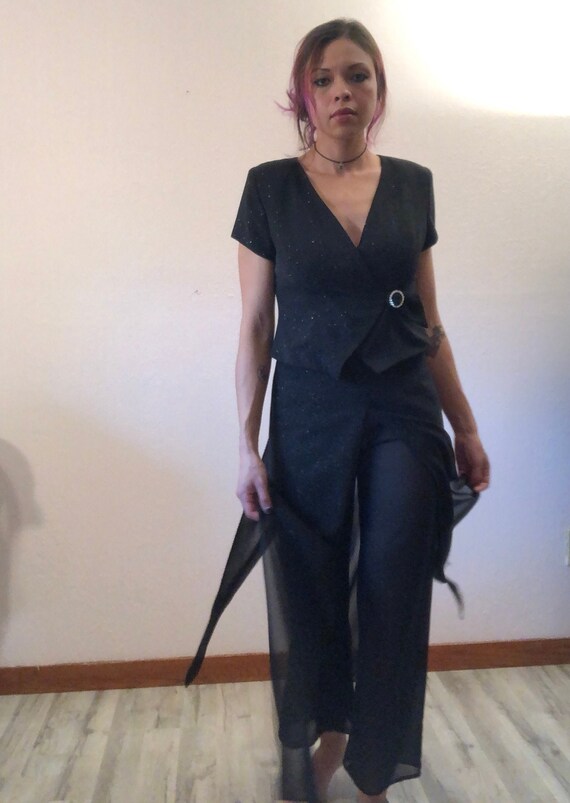 Vintage 80s black pantsuit/sparkly black pants/80s