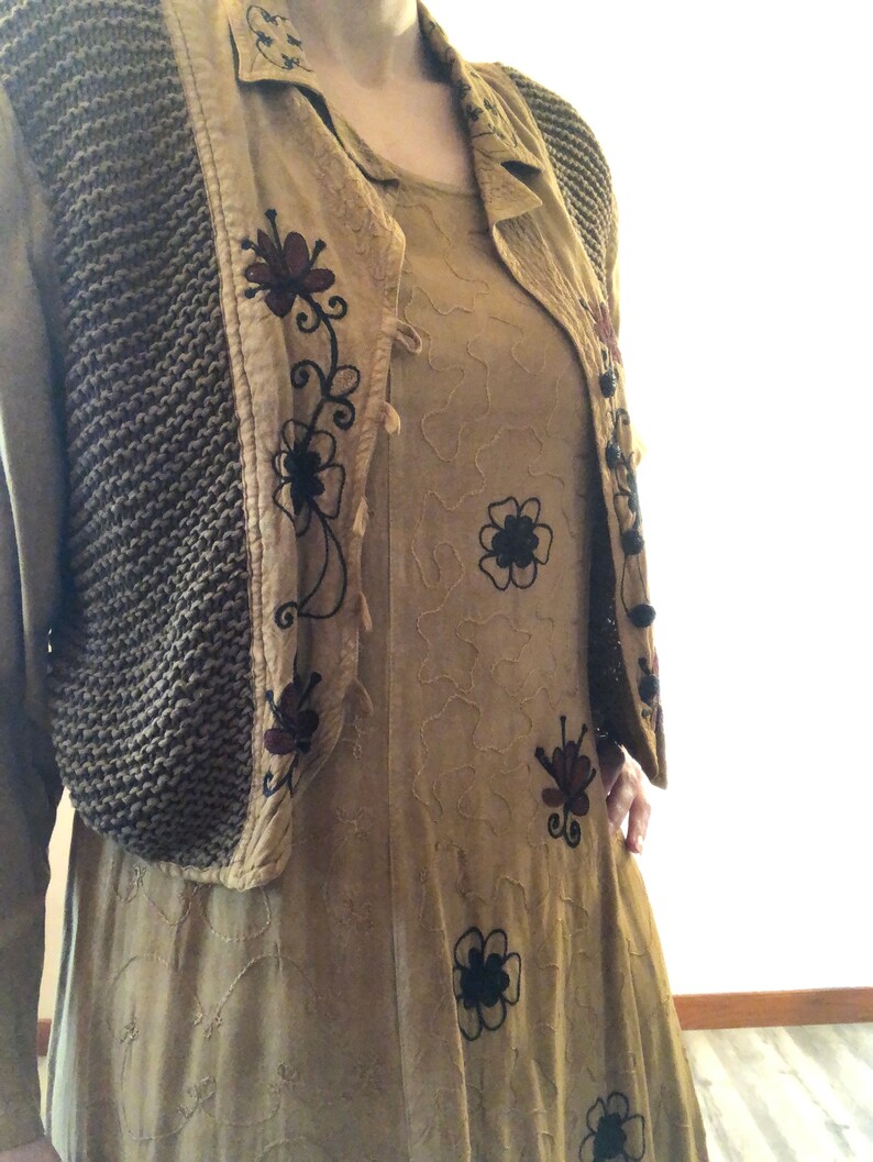 Vintage 90s long brown embroidered hippy dresslong brown boho dress