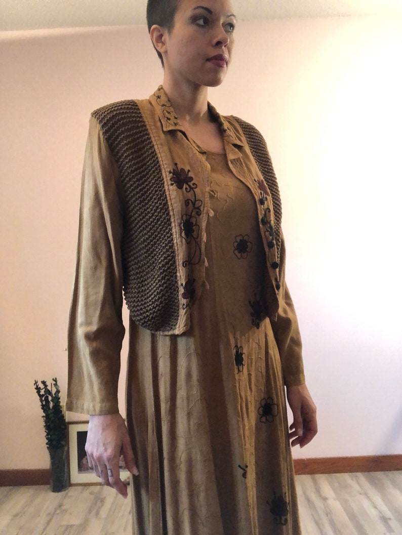 Vintage 90s long brown embroidered hippy dresslong brown boho dress