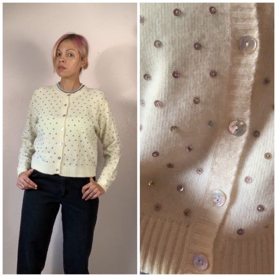 Vintage White Sequin 90s Cardigan 