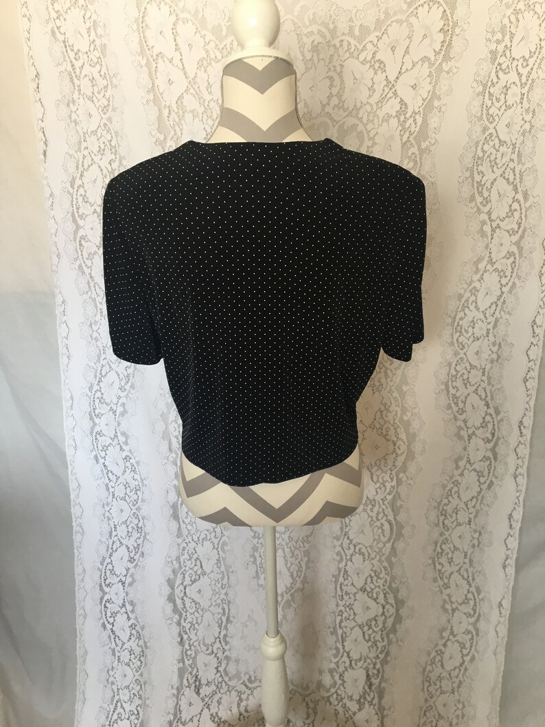 Vintage 90/'s black and white polka dot crop topRonni Nicole 80/'s90/'s blousevintage black shirtvintage blouseblack button down shirt