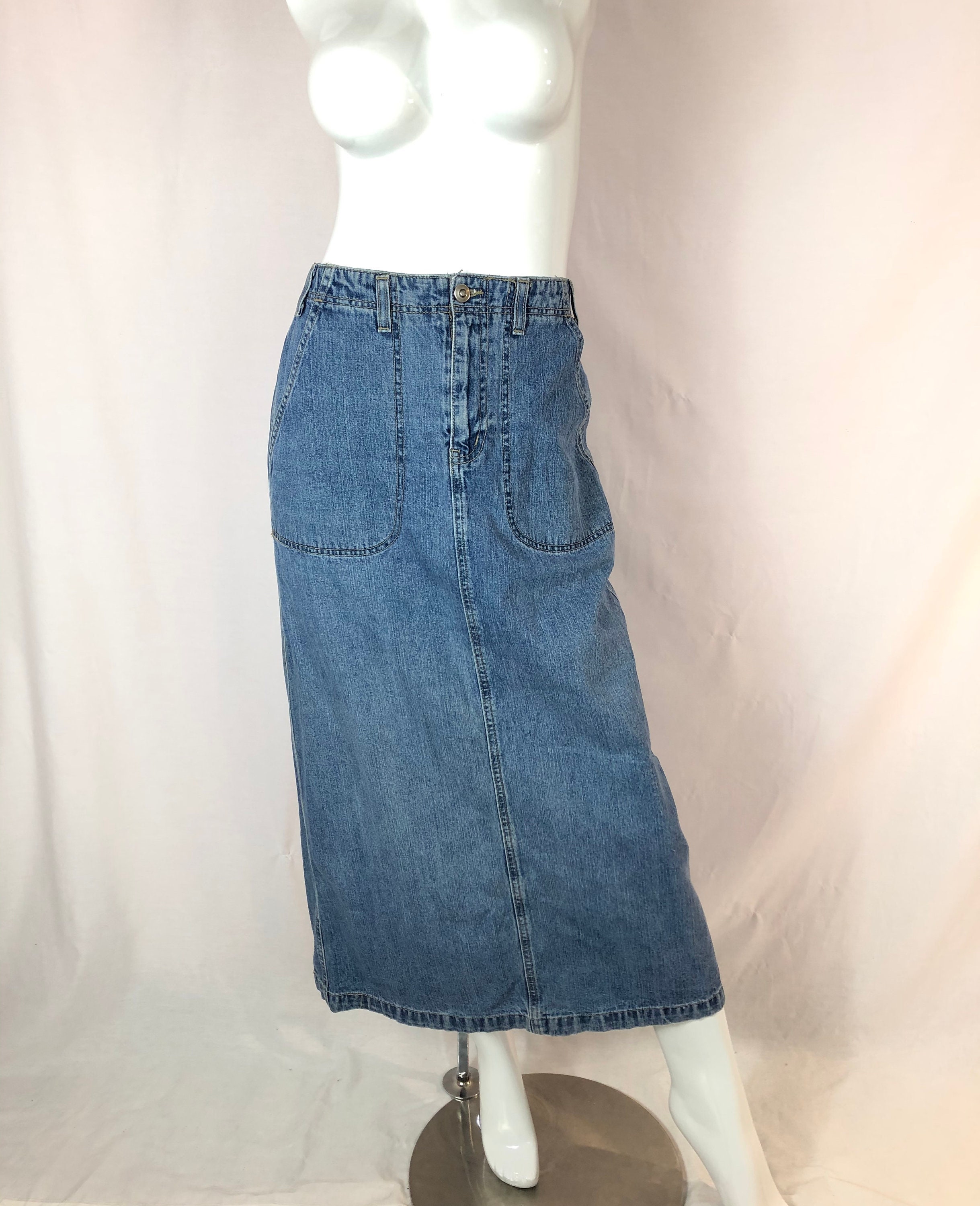 Vintage 90s Long Denim Skirt | Etsy