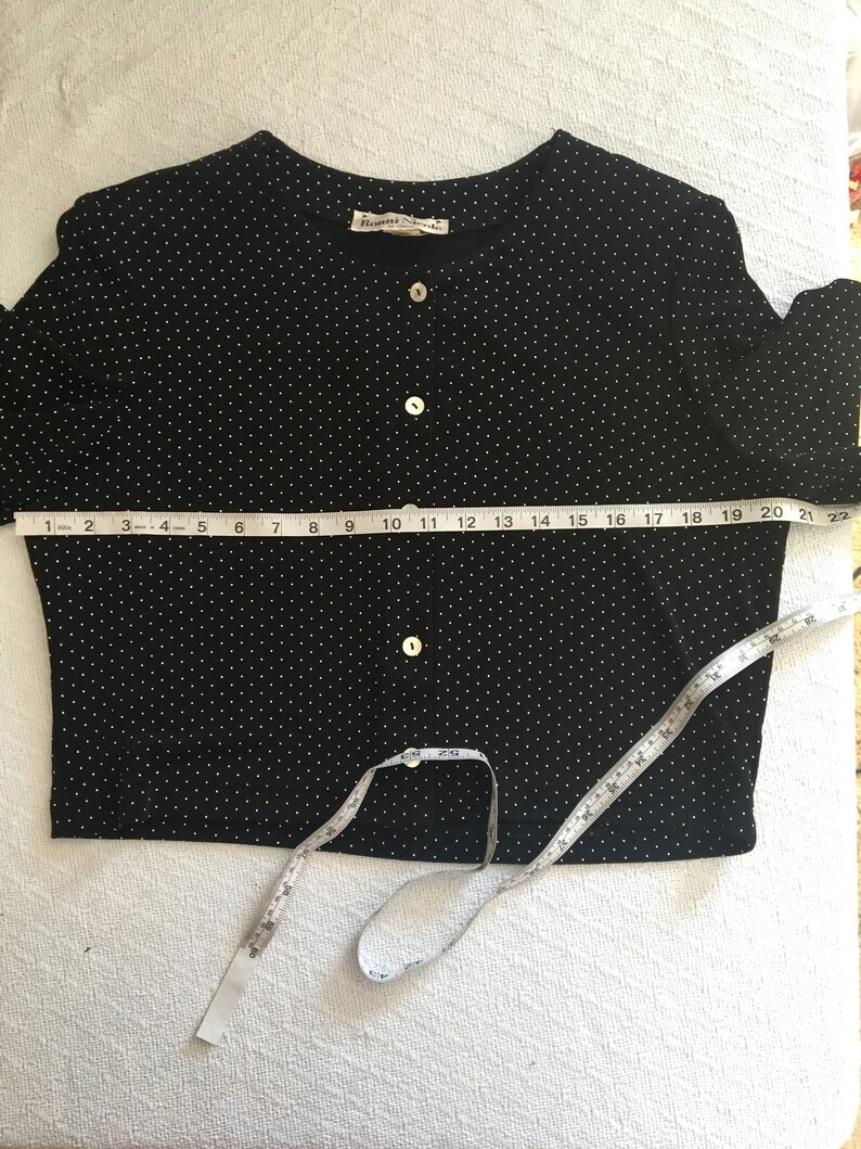 Vintage 90/'s black and white polka dot crop topRonni Nicole 80/'s90/'s blousevintage black shirtvintage blouseblack button down shirt