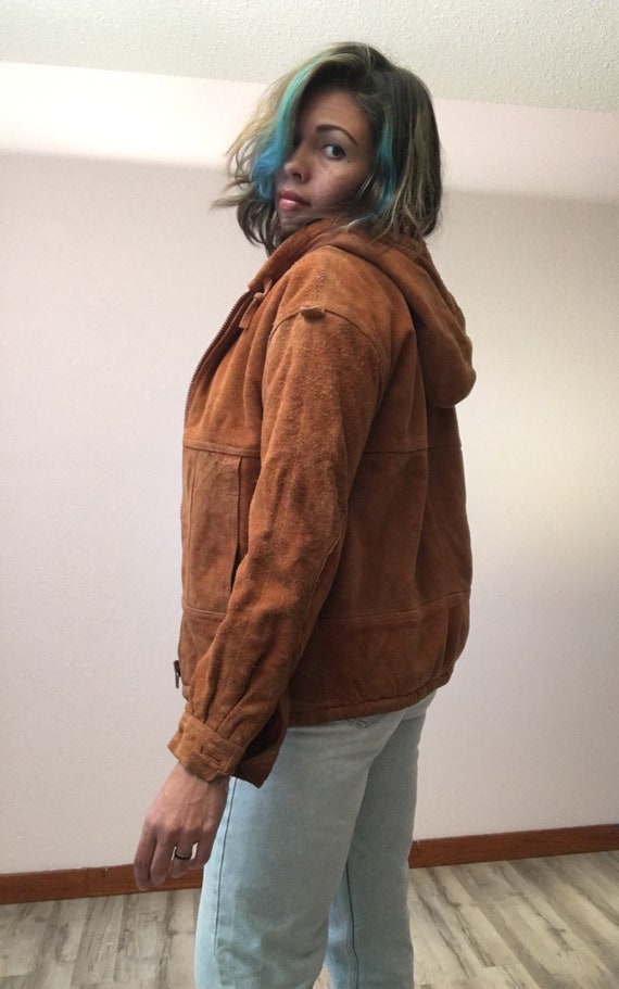 70s hooded leather jacket/vintage leather jacket/o