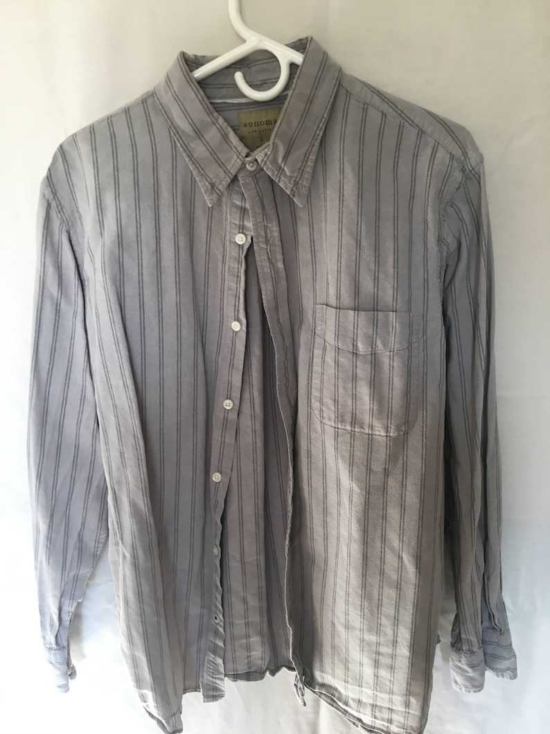 90/'s men/'s large gray striped button down shirt