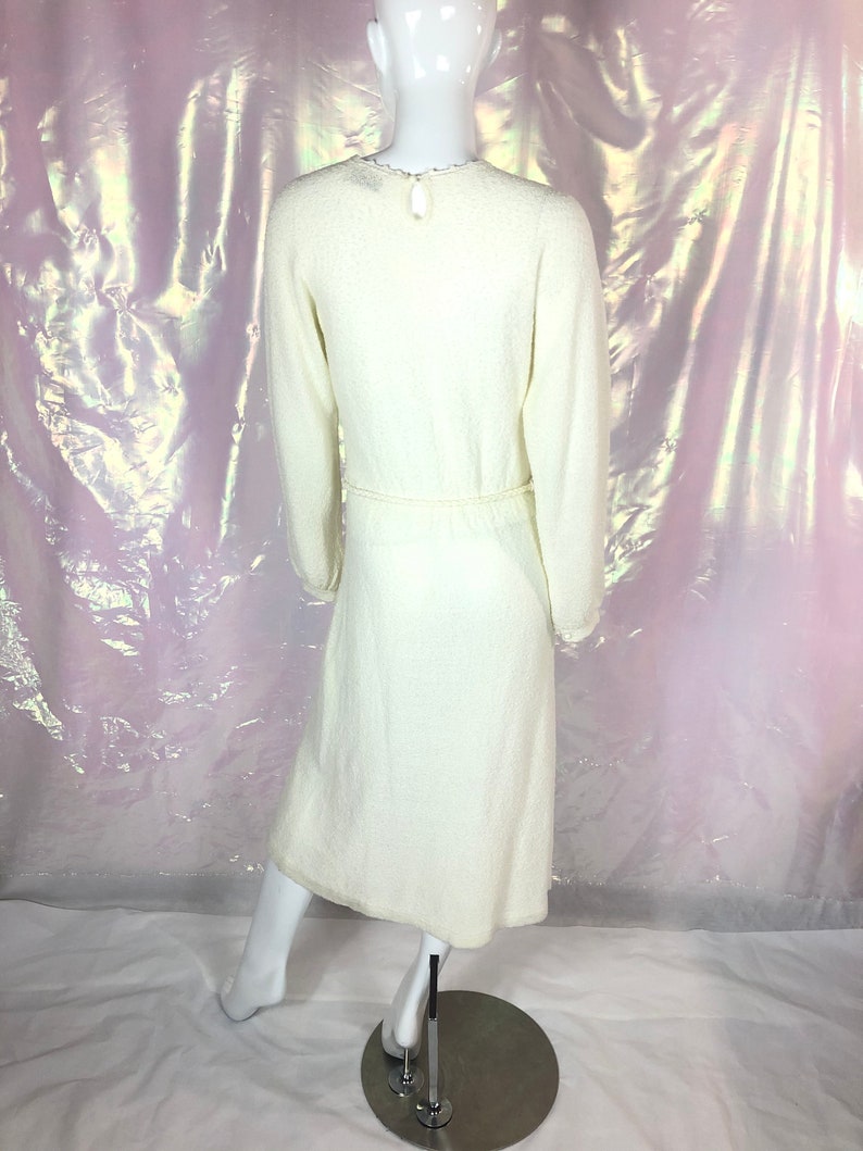 Vintage 70s white knit dressJust Mort dresslong white hippy dresslong sleeve white dresswhite pearl dress70s boho dressfestival dress