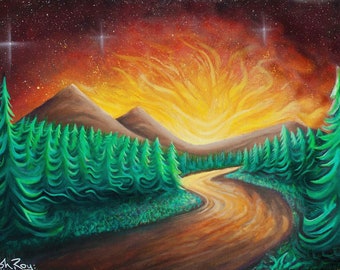 Poster - Sunset Landscape - Fire on the Mountain