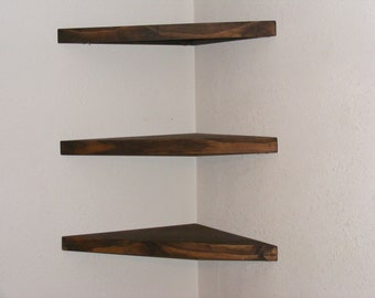 Set of (3) - 25" across the front corner shelves, wood shelf, book shelf