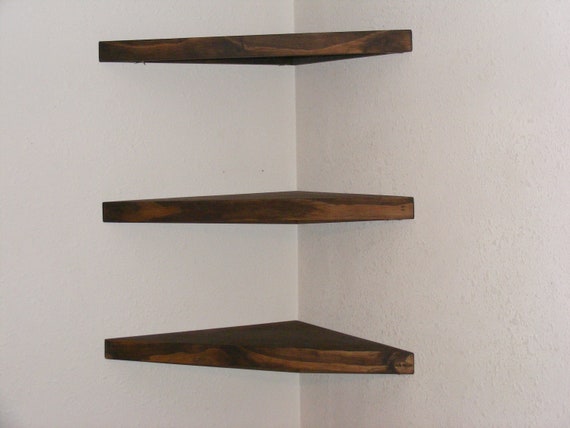 Set Of 3 Large 25 Corner Shelves Wood Shelf Book Etsy