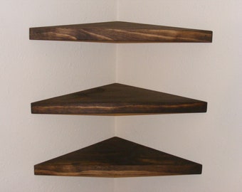 Set of (4) 18" small corner shelves, wall shelf, corner shelf, floating shelf, book shelf, wooden shelf