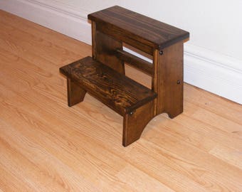 Solid Pine Wood Step Stool, Rustic Kitchen & Bathroom Decor