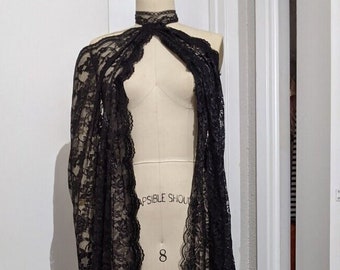 Victoria Black Lace Cape with feathers