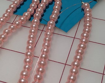 Perlas de vidrio rosa, 5 hebras, cuentas de 1/4"