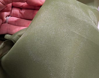 Tela de organza satinada verde oliva, poliéster transparente, 58" de ancho