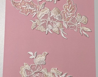 Apliques de encaje bordados en dos tonos marfil y champán, múltiples diseños