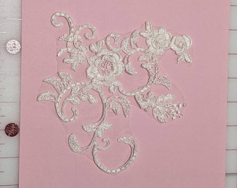 Apliques de encaje floral marfil, encaje con cordón Alencon, apliques de vestido de novia, novia