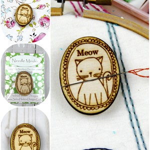 Kitty Cat Needle Minder magnet - Cute, Happy, Adorable wood supply supplies sewing Cross Stitch Wood Magnetic Hand embroidery pin Keeper