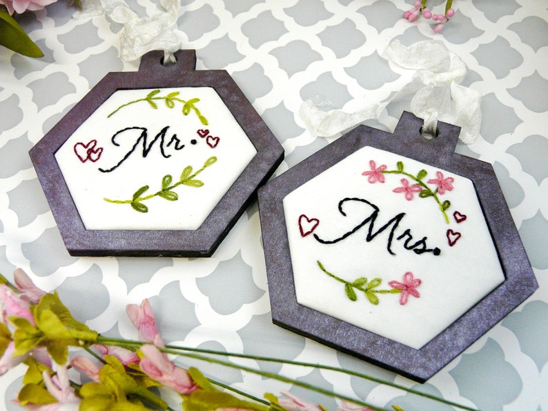 June pack 2 Hexagon ornament Embroidery wedding mr mrs image 4