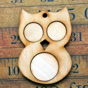 Wood OWL Pendant Embroidery Blank Necklace Craft Supply Jewelry fabric image 2