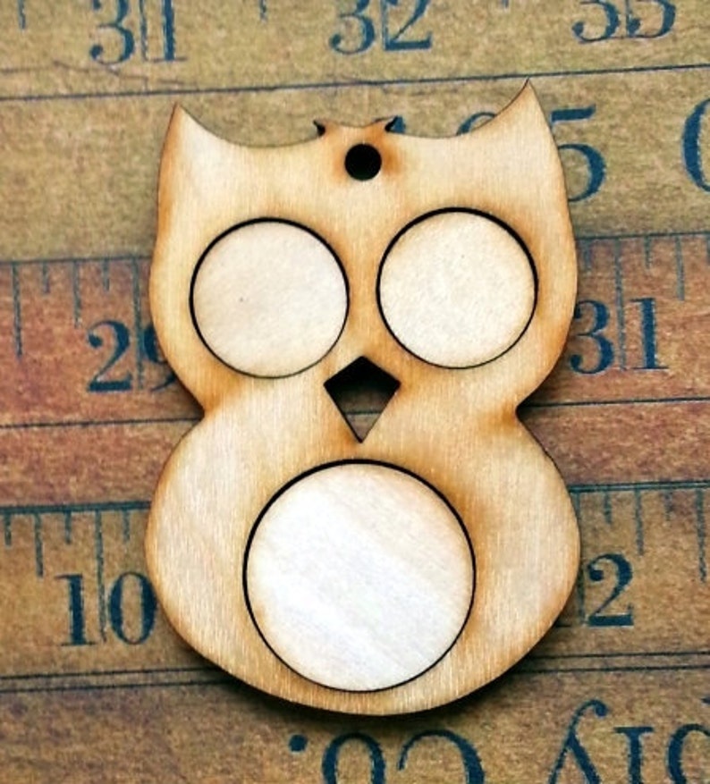 Wood OWL Pendant Embroidery Blank Necklace Craft Supply Jewelry fabric image 2