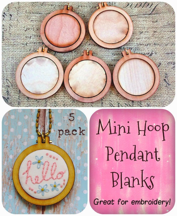 5 Mini Hoop Pendant Embroidery Blanks Necklace Craft Supply Jewelry Wood  Hand 