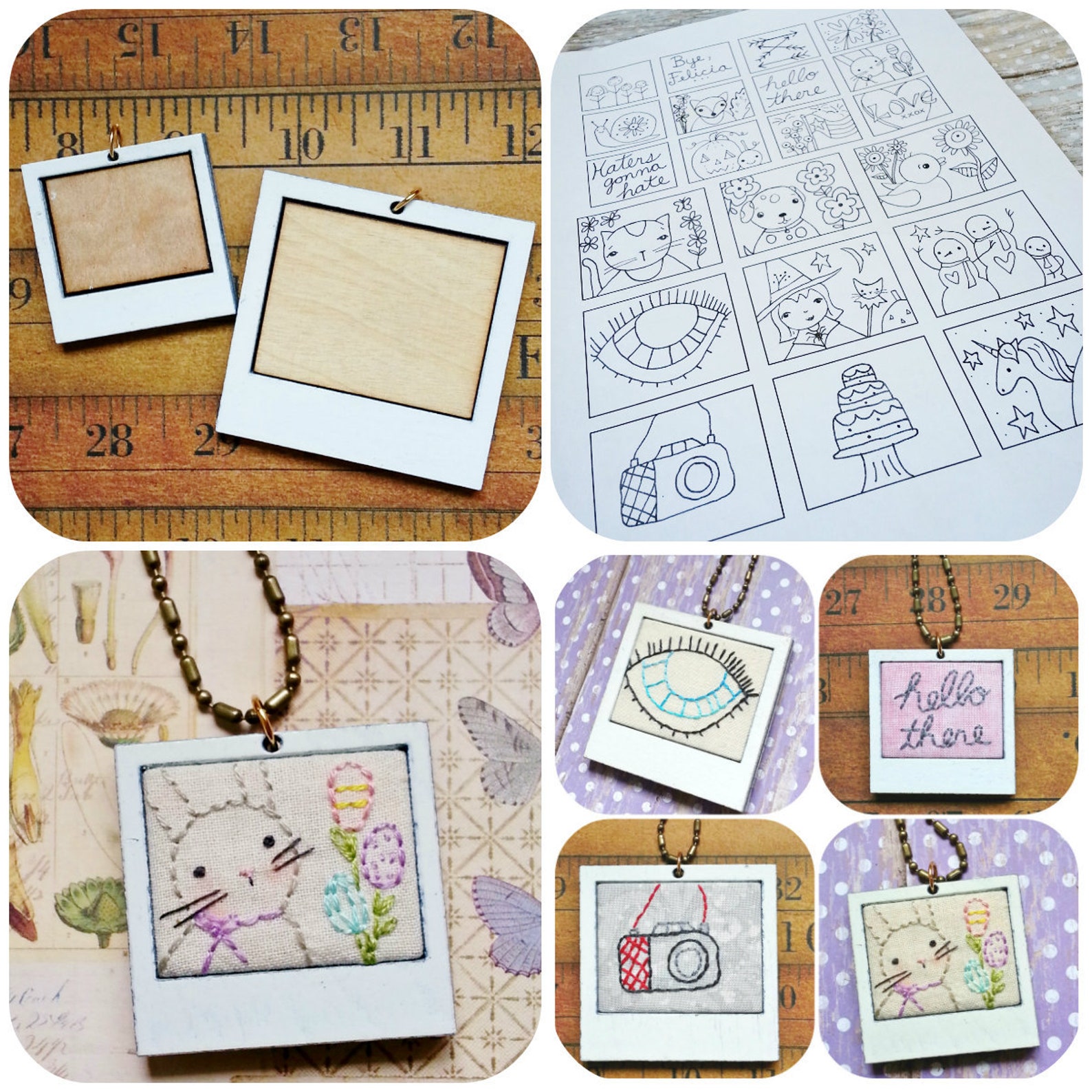 2 Photo Frame Pendant Embroidery Blanks 21 Designs Necklace Etsy