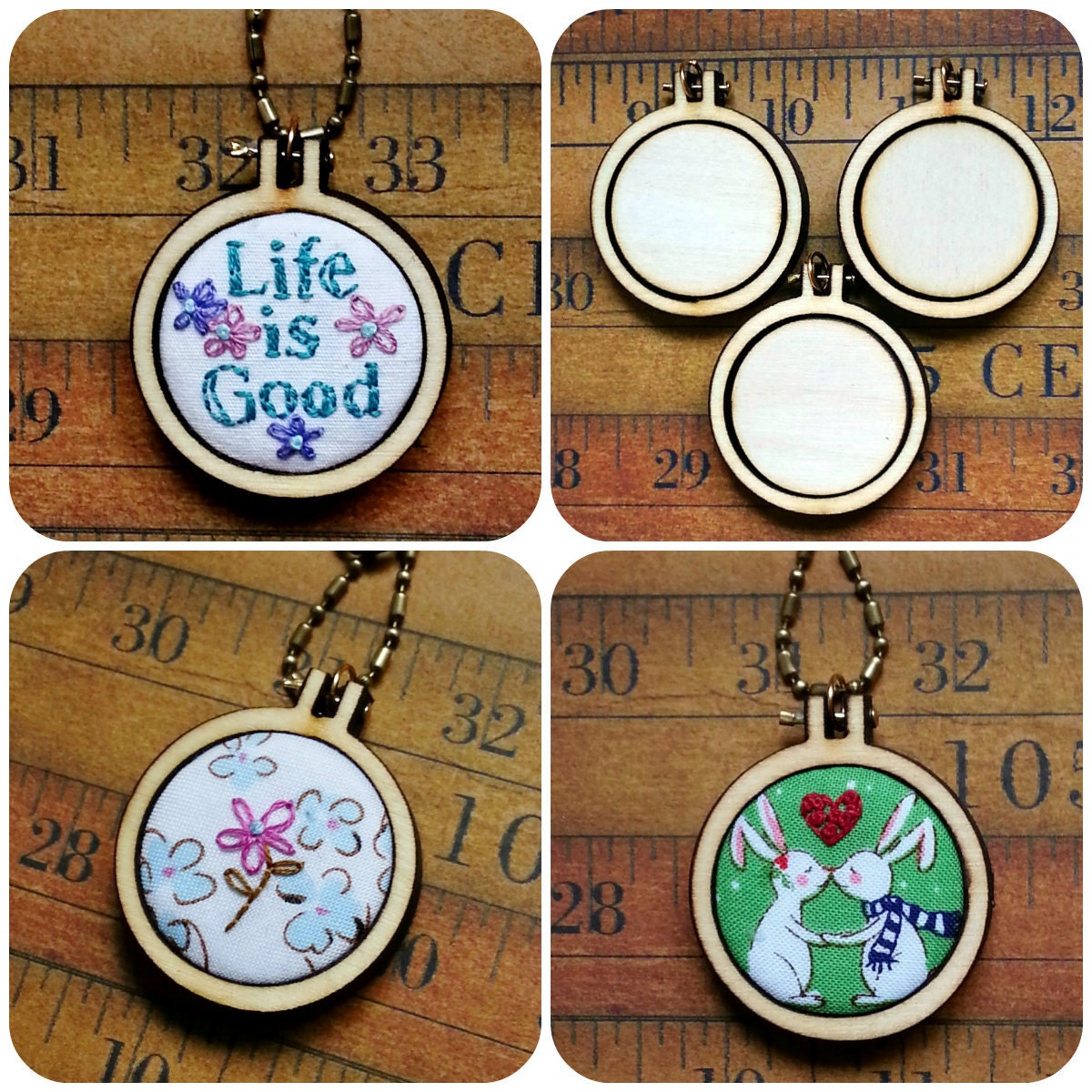Three Sweet Embroidered Mini Hoop Necklaces 
