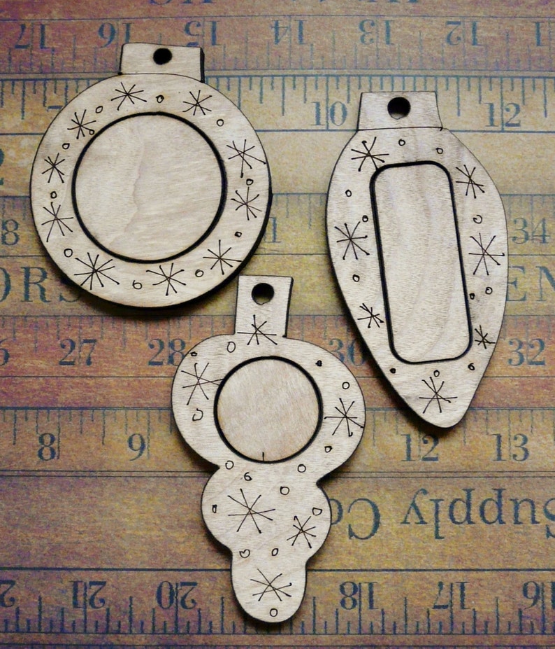 3 Christmas Ornament Embroidery Blanks Wood Frame Ornies Etsy