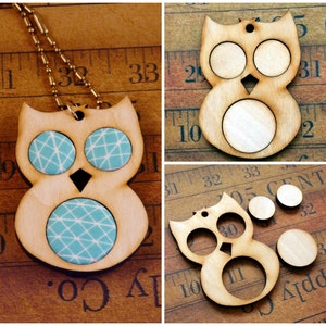 Wood OWL Pendant Embroidery Blank Necklace Craft Supply Jewelry fabric image 3