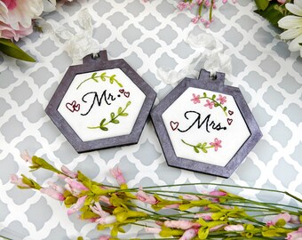 June pack - 2 Hexagon ornament Embroidery wedding mr mrs