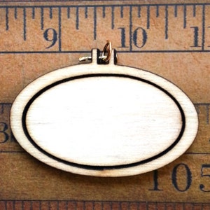 3 Mini Hoop Wide Oval Pendant Embroidery Blanks Frame Necklace Craft Supply Jewelry wood image 3