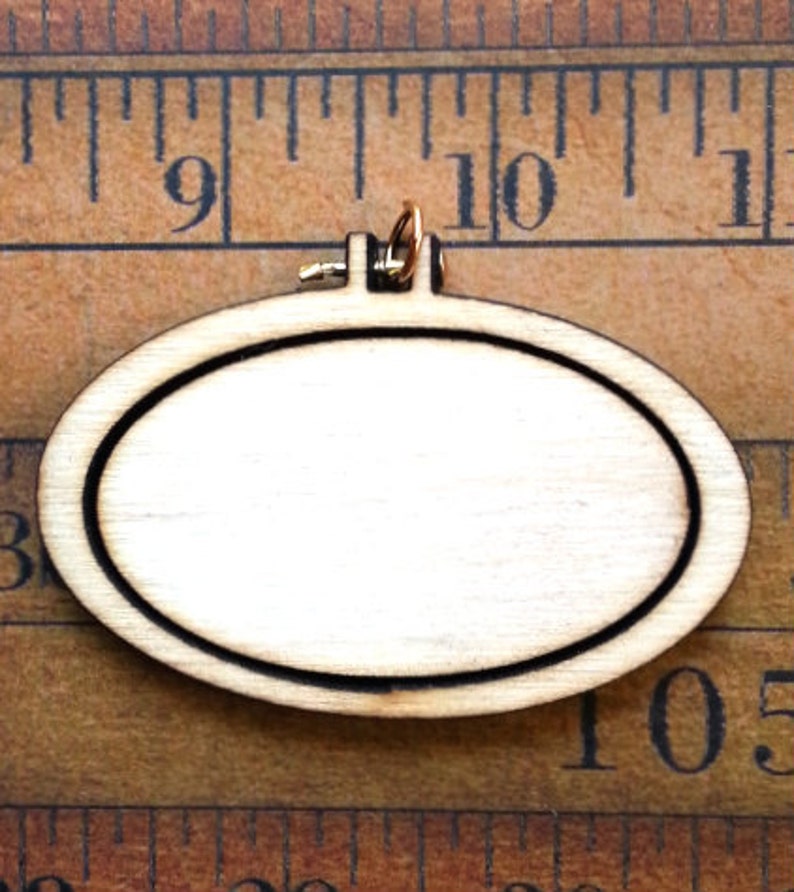 3 Mini Hoop Wide Oval Pendant Embroidery Blanks Frame Necklace Craft Supply Jewelry wood image 3