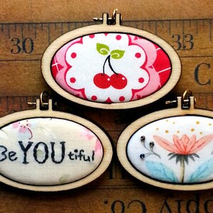 3 Mini Hoop Wide Oval Pendant Embroidery Blanks Frame Necklace Craft Supply Jewelry wood image 2