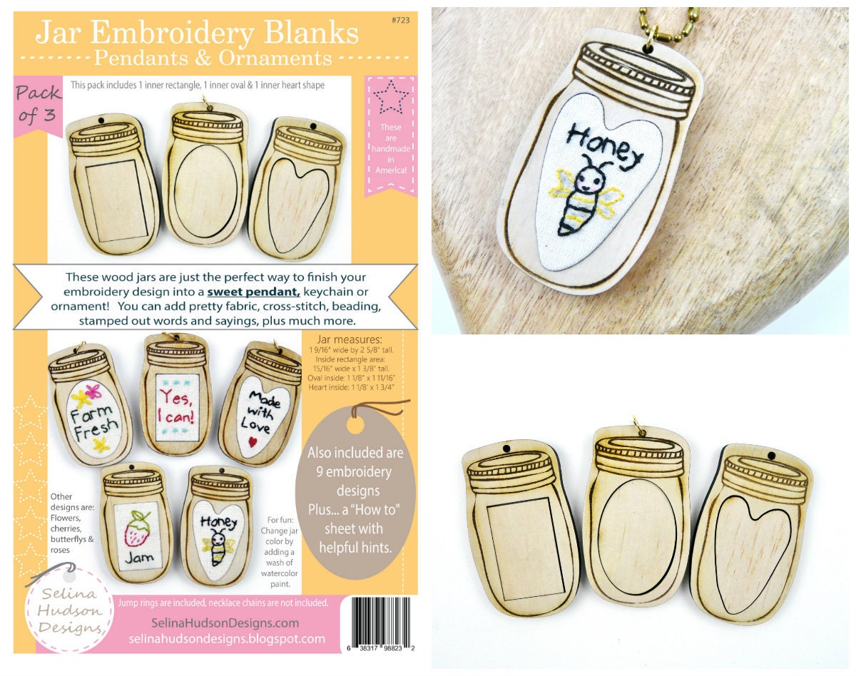 3 Mason Jar Embroidery Blanks Pendant Ornament Keychain Wood Frame Cross  Stitch Kit Pack Supply Jewelry Canning 