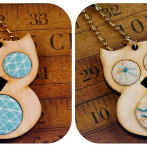 Wood OWL Pendant Embroidery Blank Necklace Craft Supply Jewelry fabric image 4